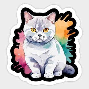 British Shorthair Cat Watercolor Drawing Sticker